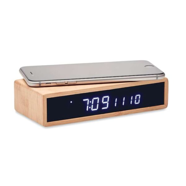 Bamboo alarm clock with wireless charging