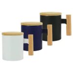 Corporate gift ceramic coffee mug with bamboo handle