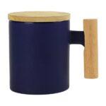 Branded ceramic mug with bamboo handle and lid